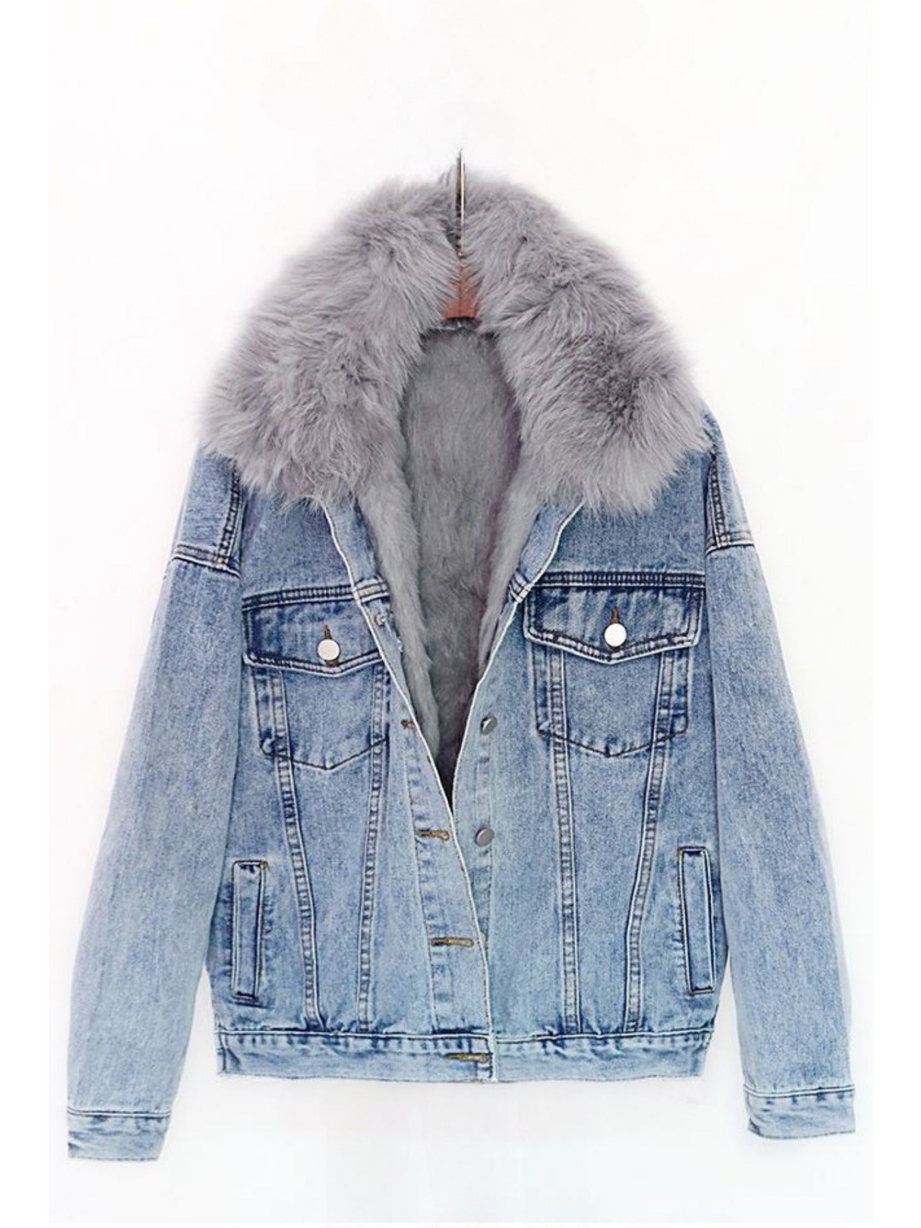 Womens Thickened Warm Jean Jackets, Faux Fur Collar Coat Denim Winter Jacket