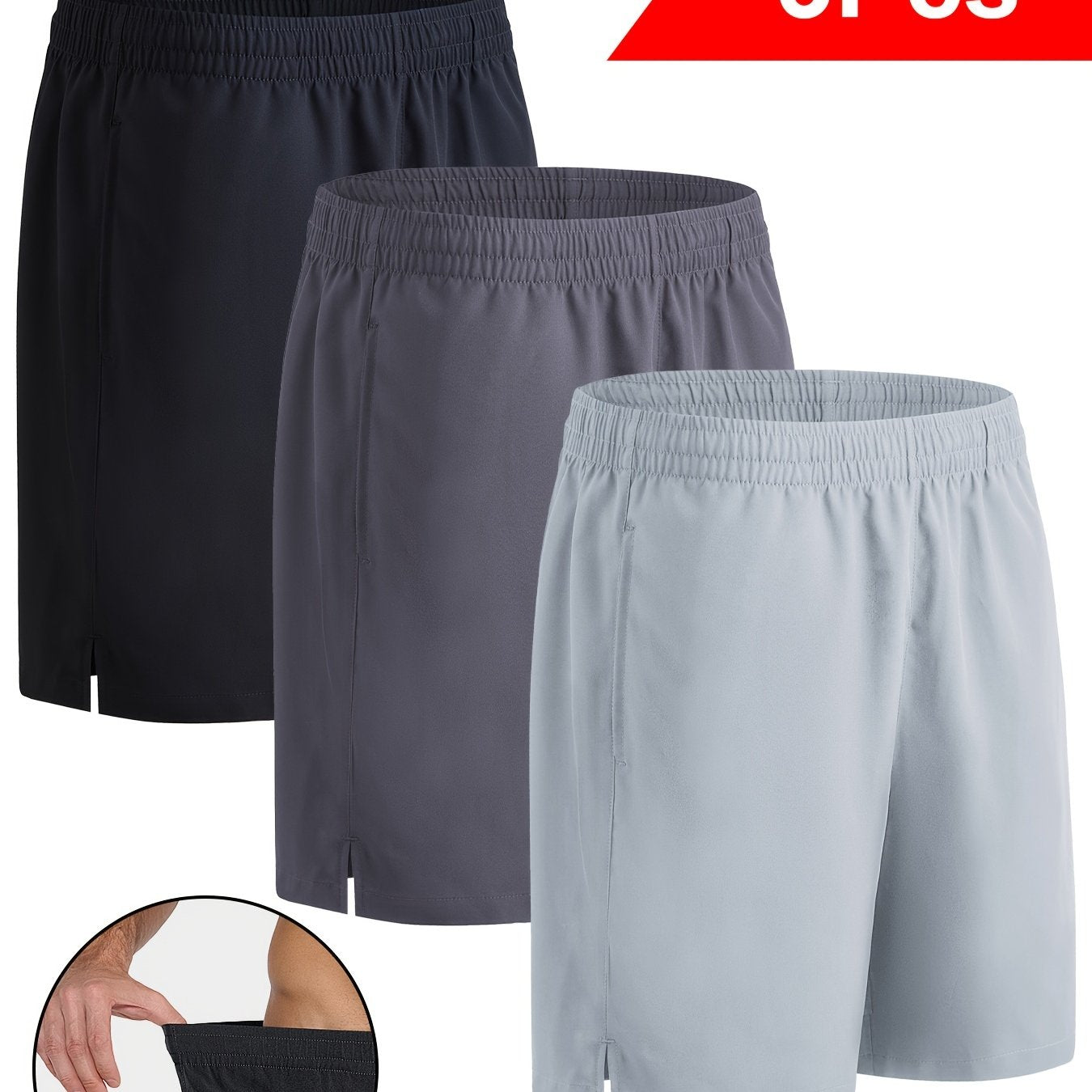 3 Pack Lightweight Quick Dry Men's Workout Gym Short