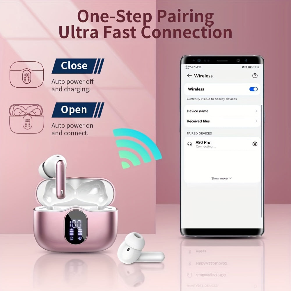 36 Hours Wireless Earbuds, Noise Cancelling Microphone LED Display In Ear Headphones with Bass Stereo and Wireless 5.3 Headset for Laptop Pad Mobile Phone Exercise