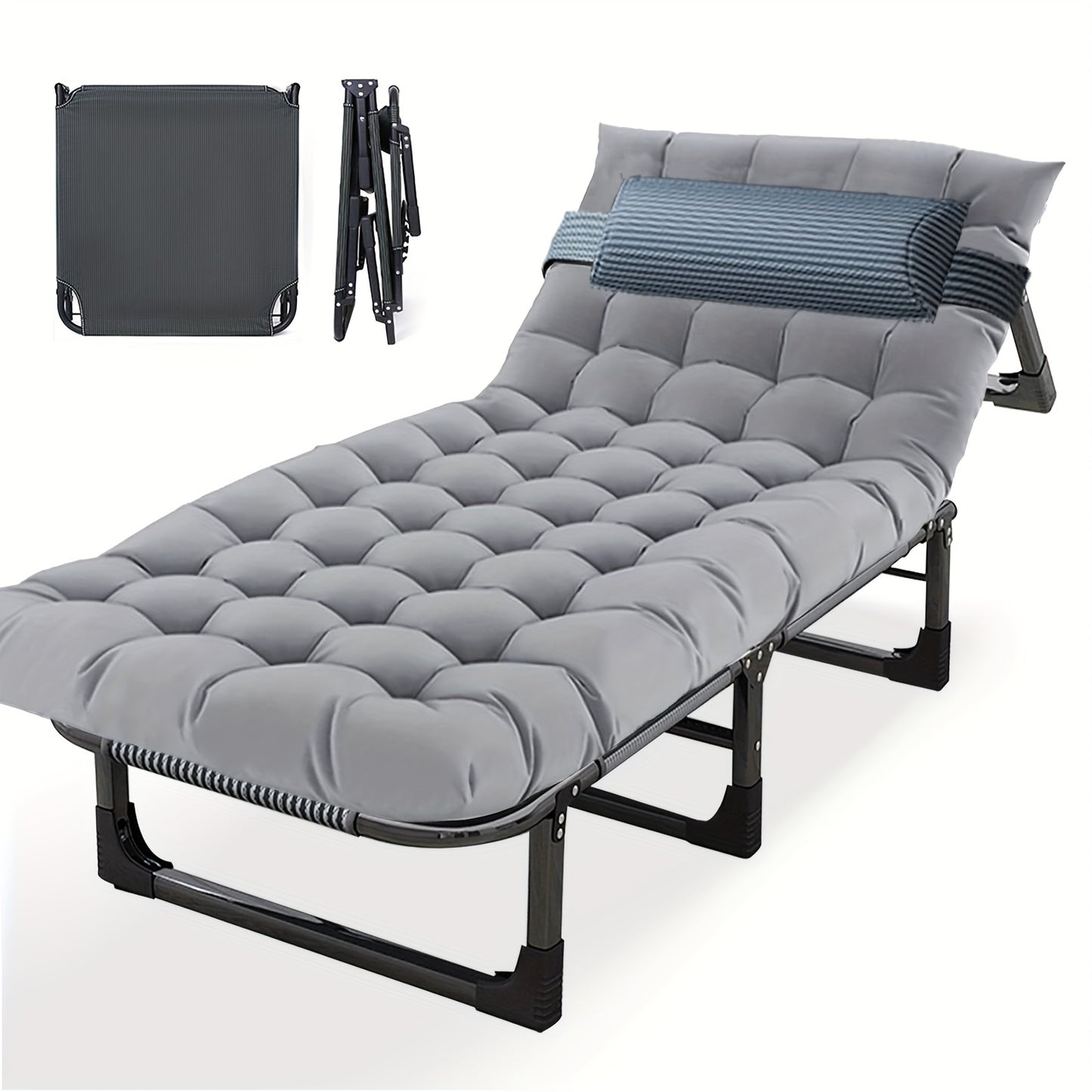 1pc Adjustable Lounge Chair / Camping Cot with Plush Mattress, 74.8" x 25.6"