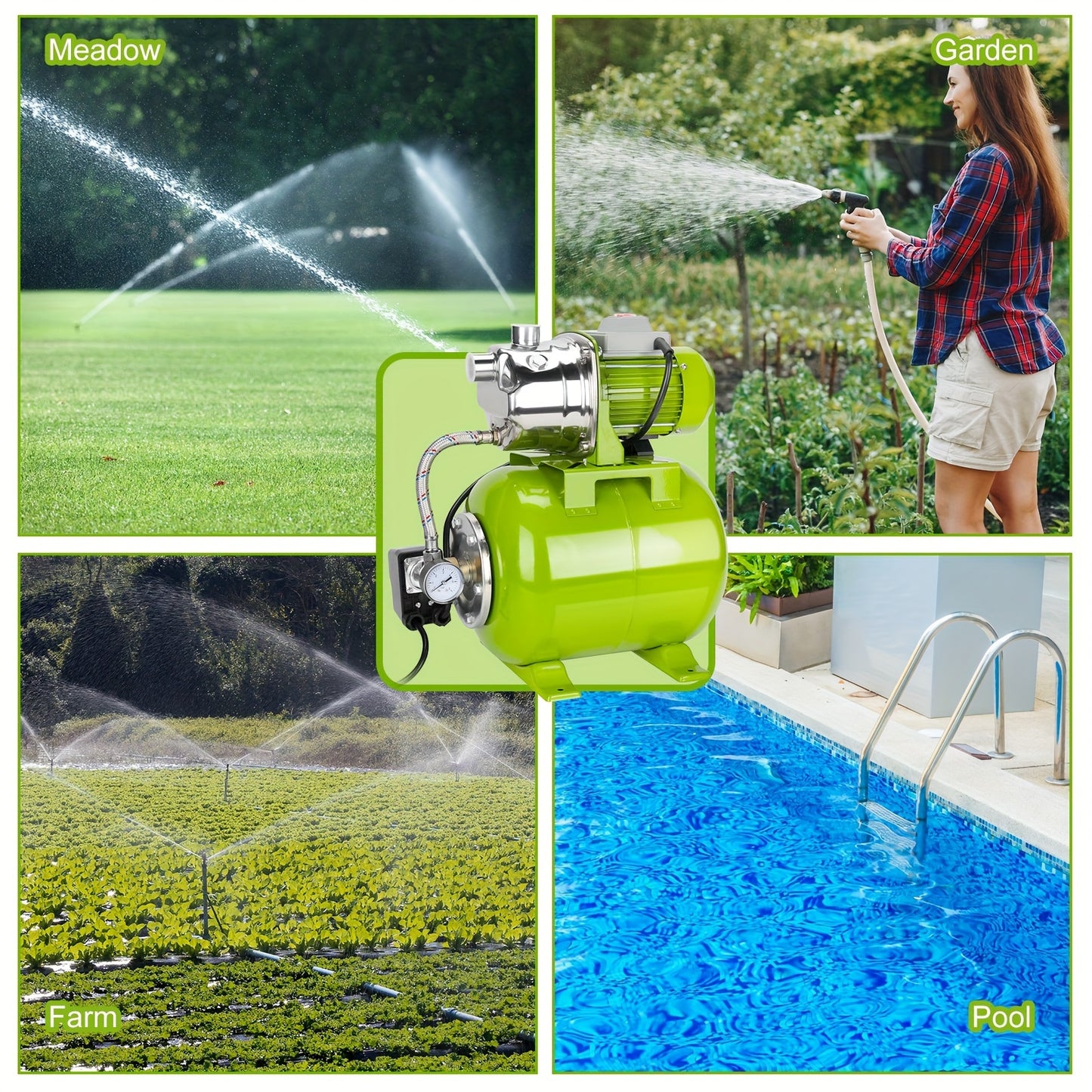 3/4HP Shallow Well Pump with Pressure Tank, 115v Stainless Steel Garden Irrigation Pump,