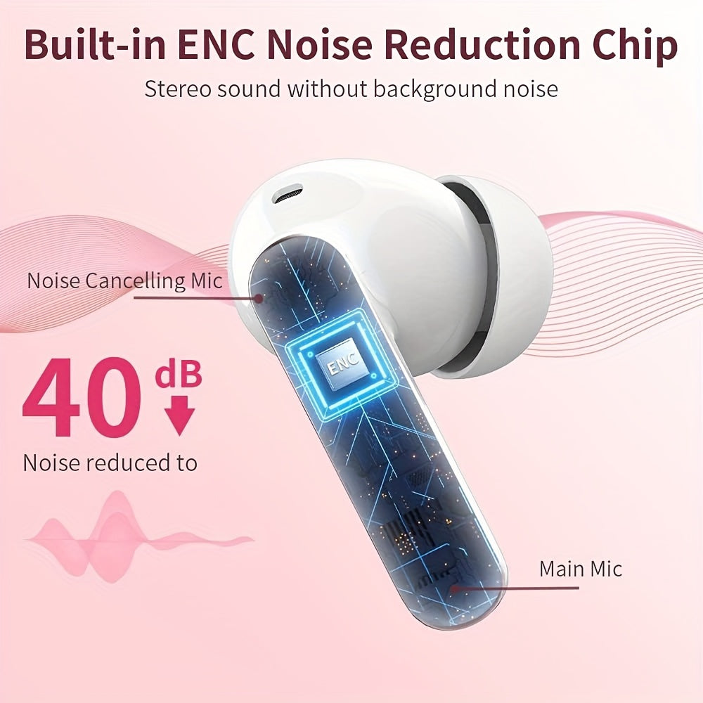 36 Hours Wireless Earbuds, Noise Cancelling Microphone LED Display In Ear Headphones with Bass Stereo and Wireless 5.3 Headset for Laptop Pad Mobile Phone Exercise