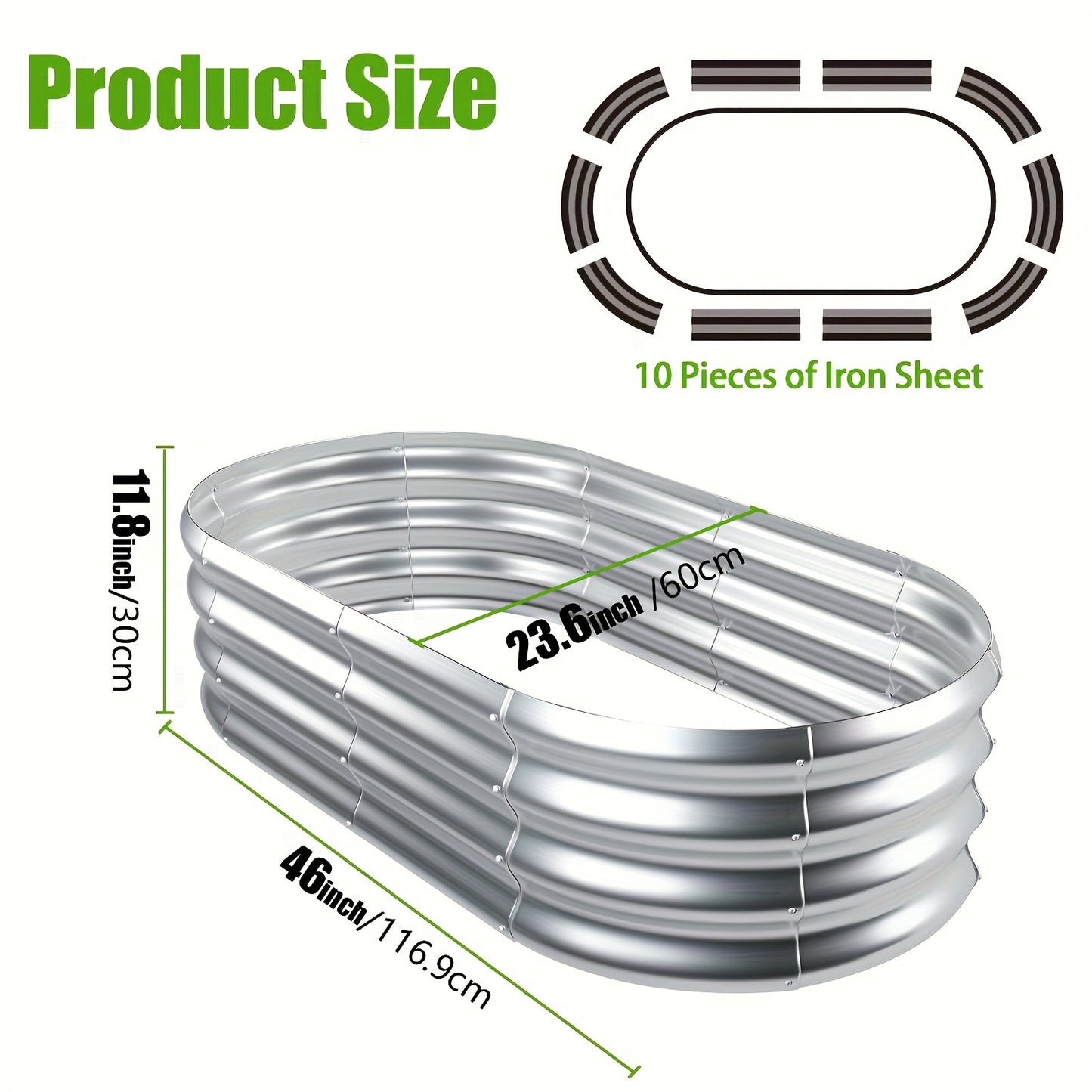 Elevated Gardening 4 By 2 By 1 Feet, Galvanized Steel. Ideal For Growing Vegetables Outdoors In A Large Oval Metal Planter Box.