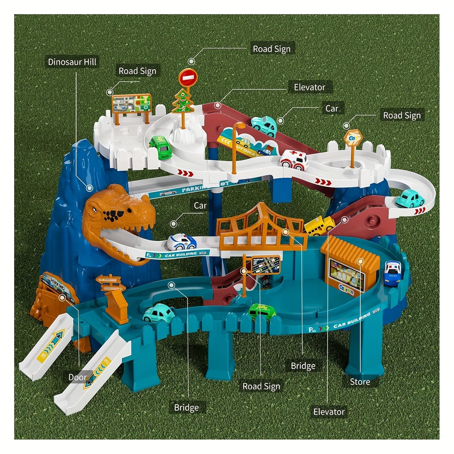 For ages 3 to 7 Dinosaur Race Track Playset - Car Ramp Track Toys, Mini Car For Kids.