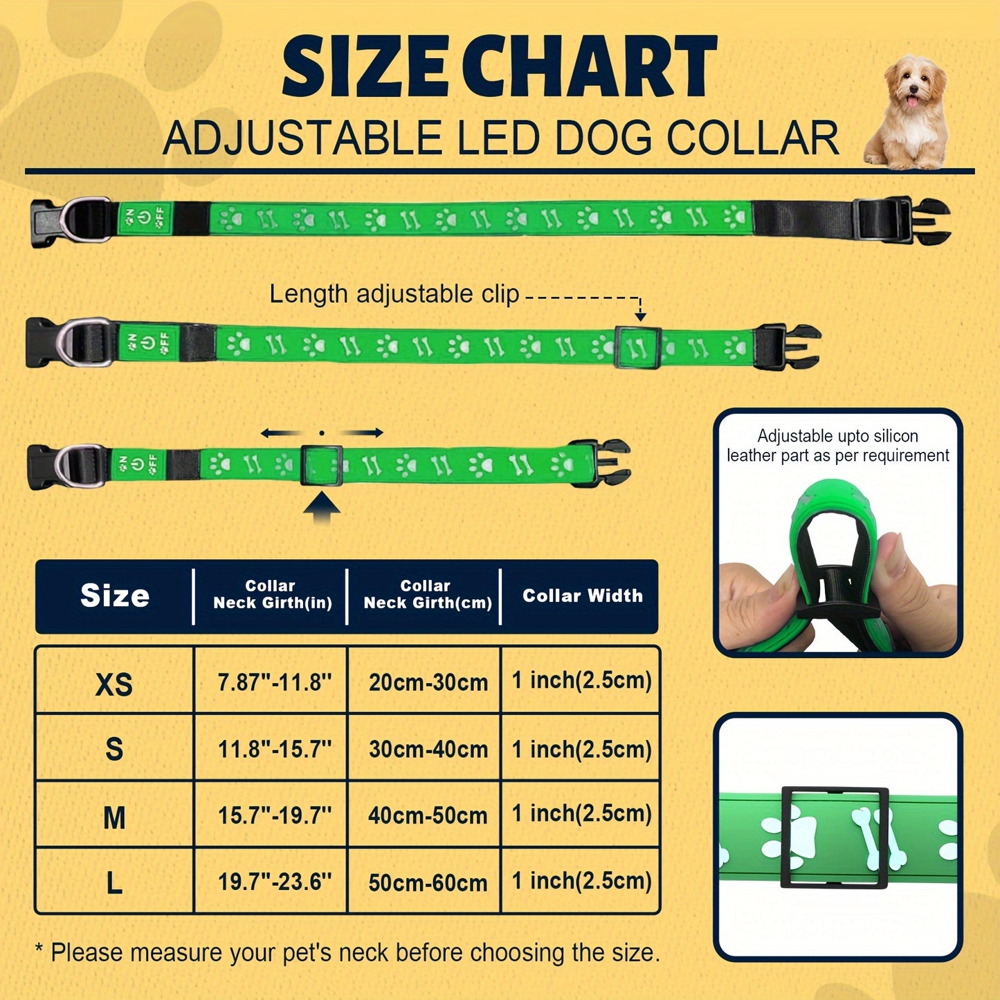 LED Light Up Dog Collar Adjustable USB Rechargeable Super Bright Glowing Collars for Dogs, Made of Soft Material, with 15 Luminous Modes