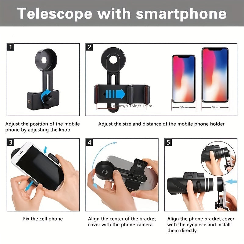 High-power Monocular Telescope with Smartphone Adapter, and Tripod