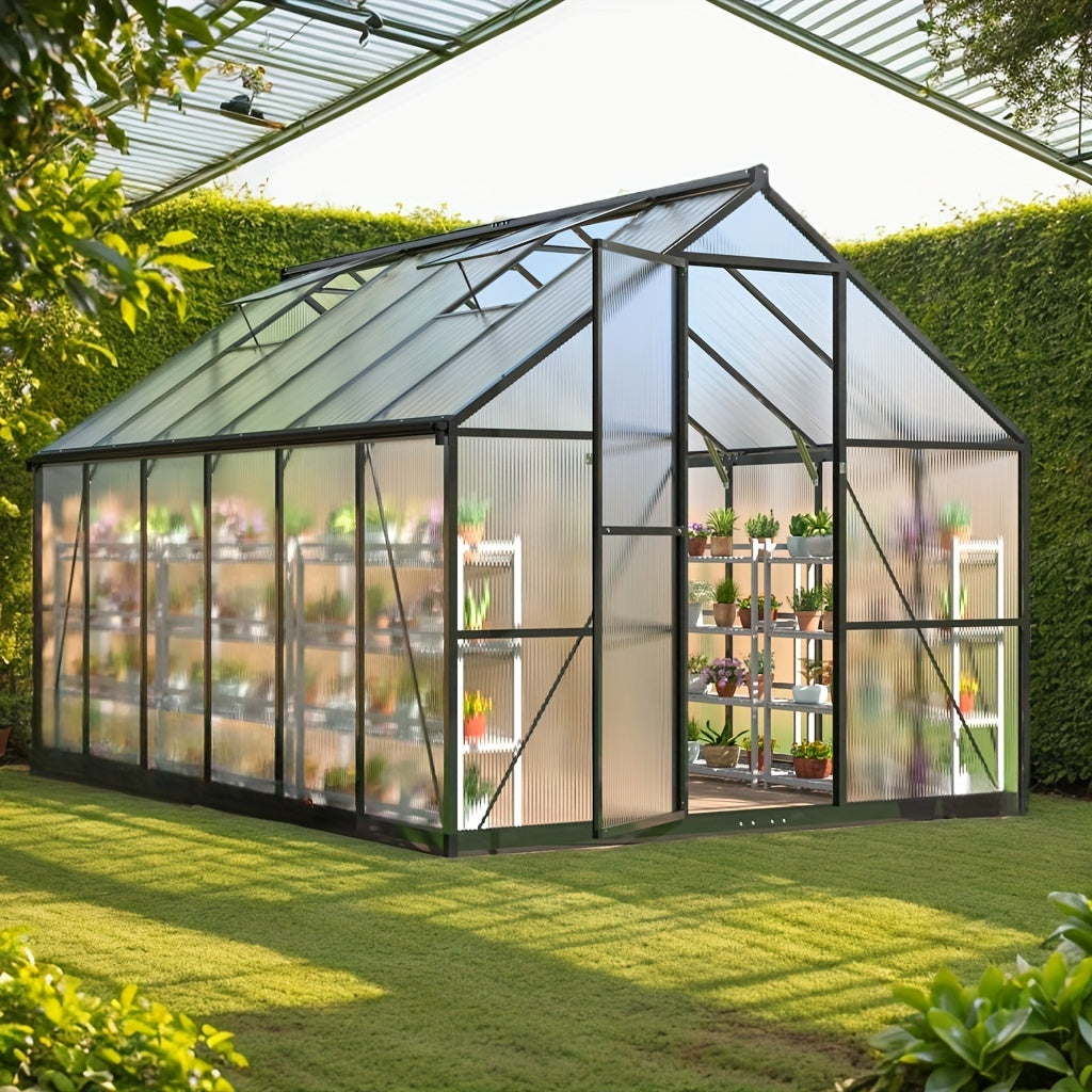Quick Setup Greenhouse Polycarbonate & Aluminum Winter-Proof With Windows Large Walk-In Design