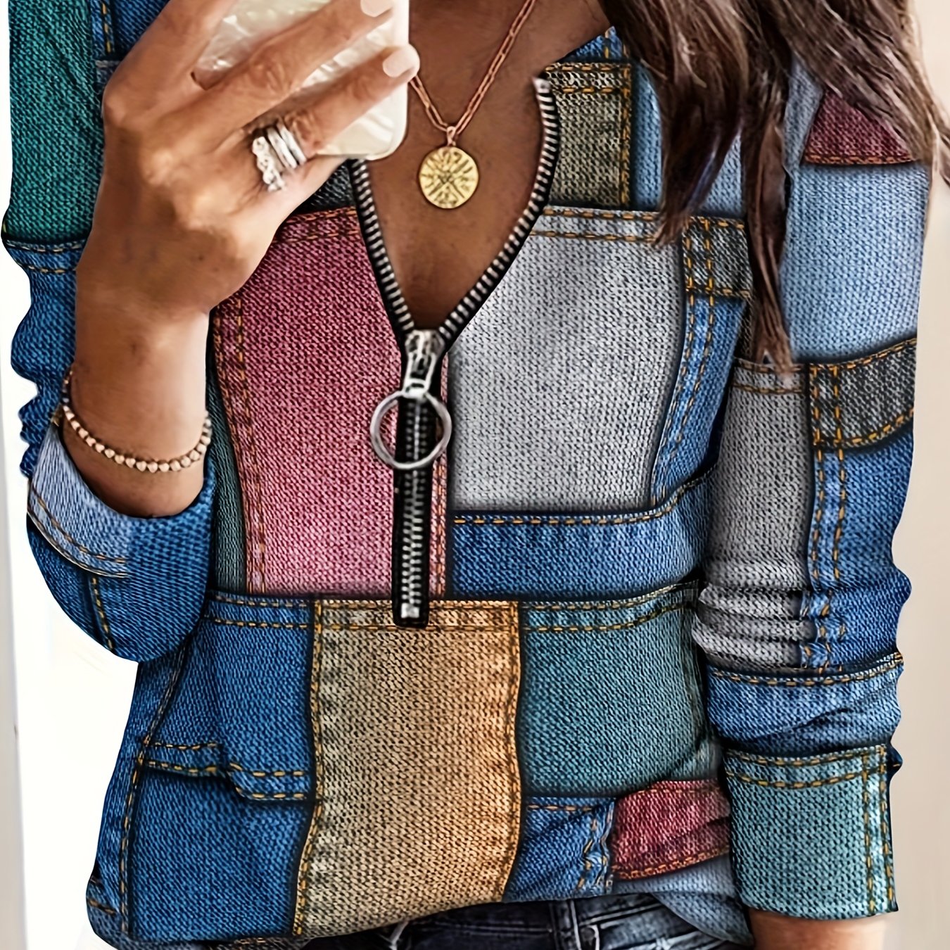 Spring And Autumn Fashionable V-neck Long Sleeve Pullover