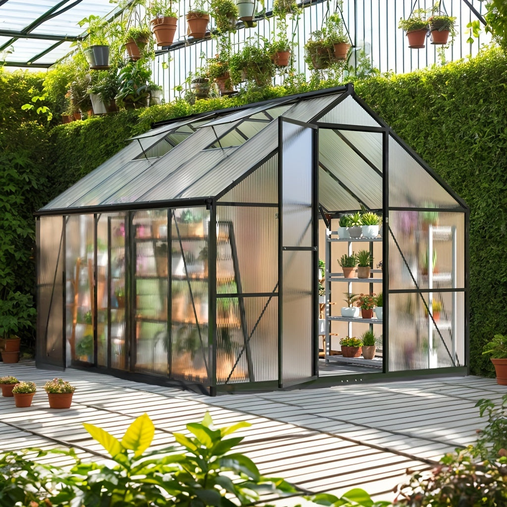 Quick Setup Greenhouse Polycarbonate & Aluminum Winter-Proof With Windows Large Walk-In Design