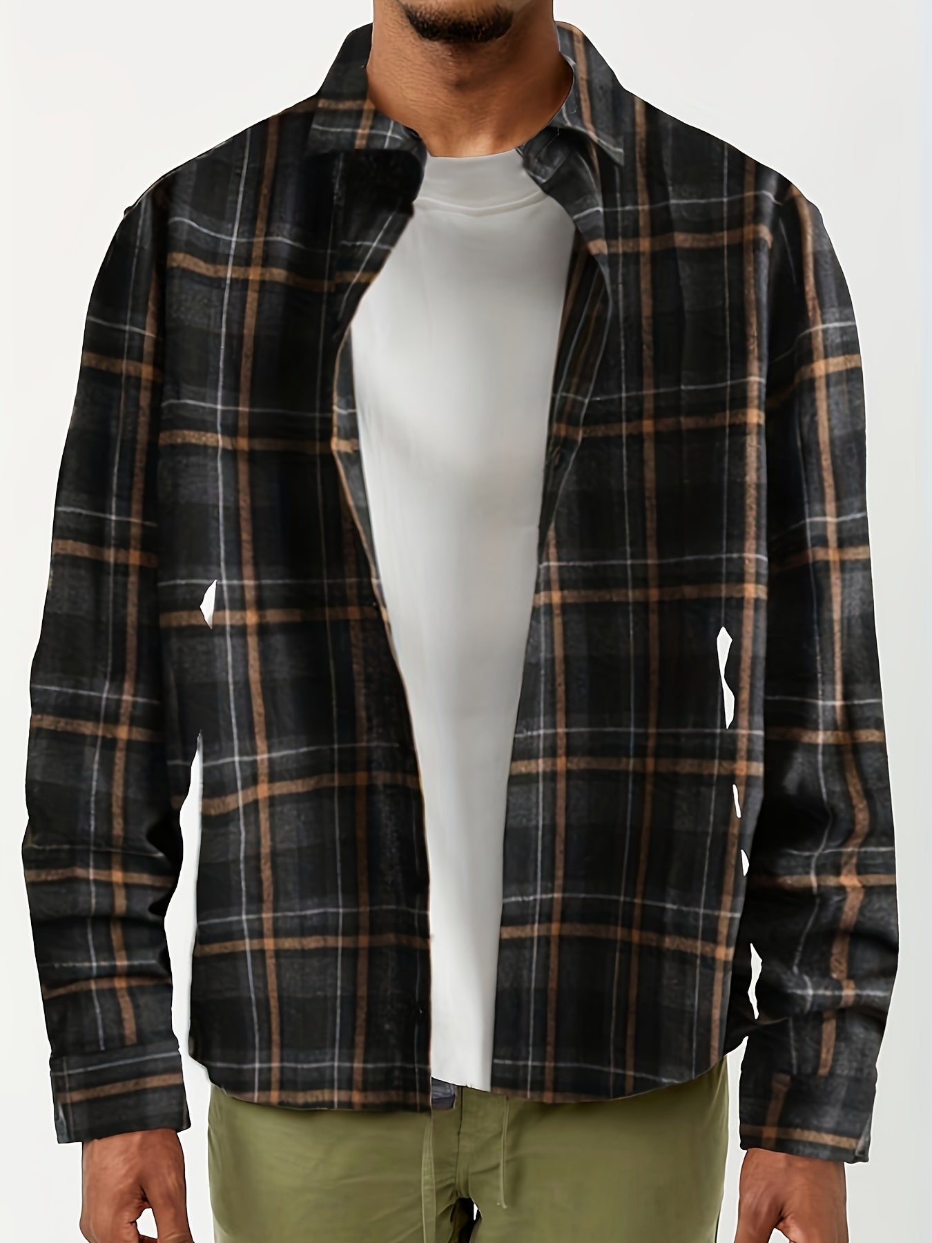 Plaid shirt men's casual loose coat long-sleeved tops versatile shirt
