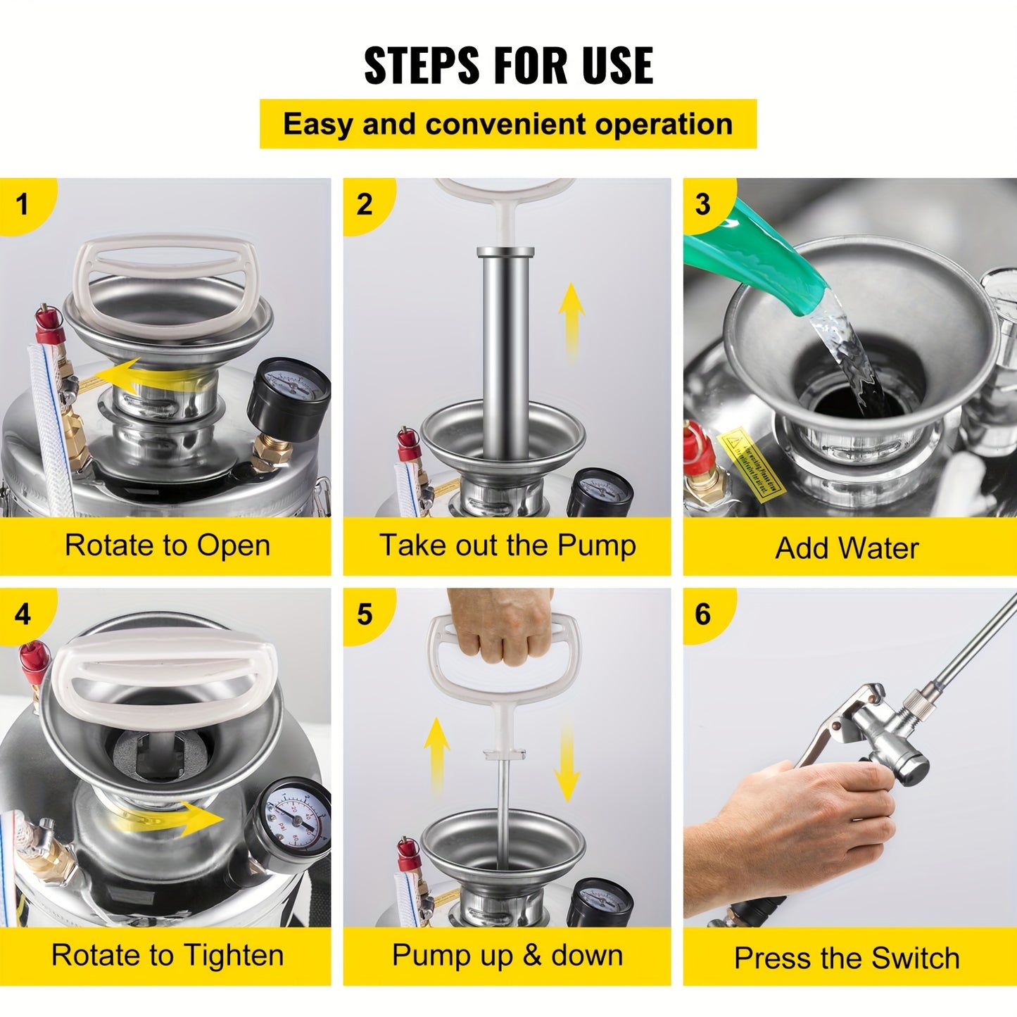 1.5 Gallon Stainless Steel Sprayer, 16" Wand, 3.3FT Reinforced Hose, Hand Pump with Pressure Gauge,