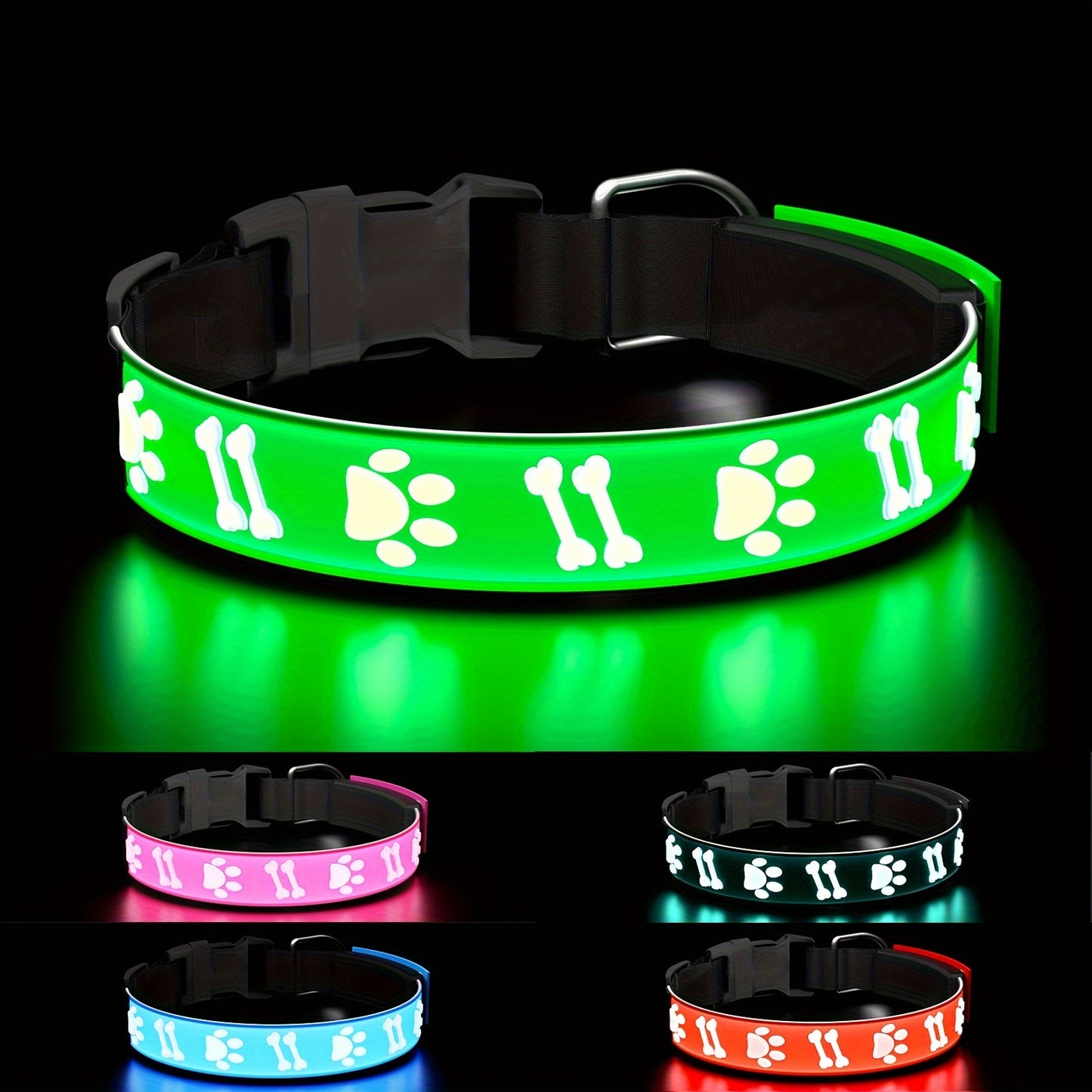 LED Light Up Dog Collar Adjustable USB Rechargeable Super Bright Glowing Collars for Dogs, Made of Soft Material, with 15 Luminous Modes