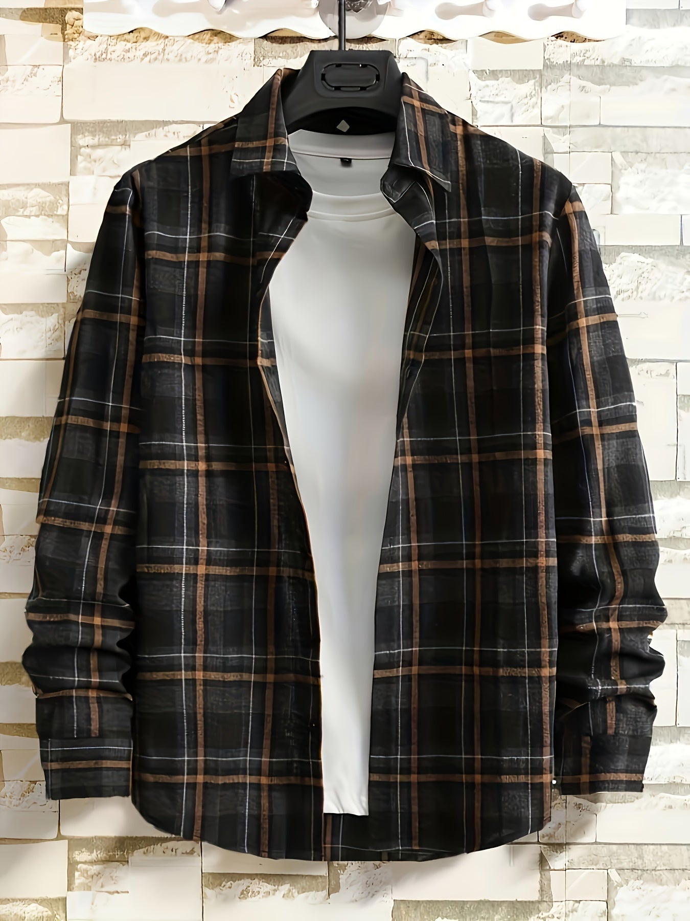 Plaid shirt men's casual loose coat long-sleeved tops versatile shirt