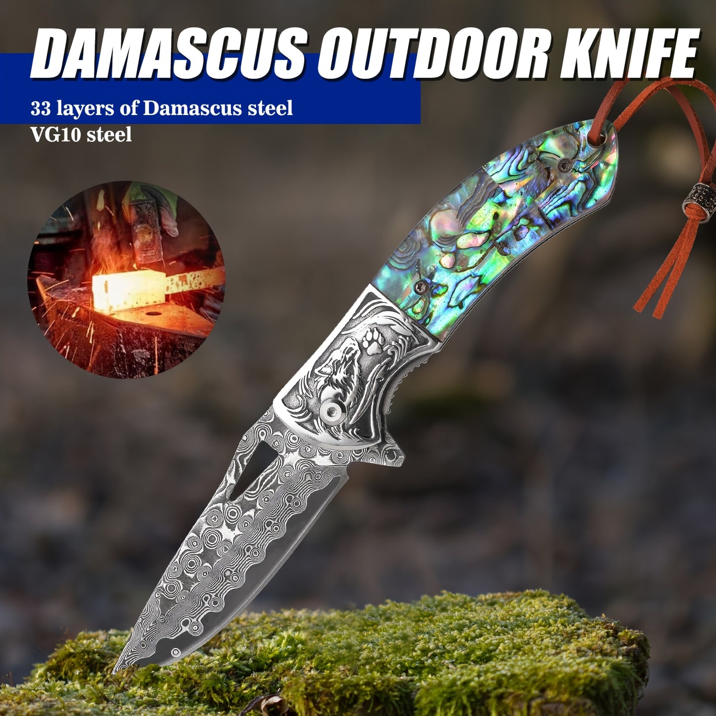 Damascus Hand Forged Knife and Leather Sheath