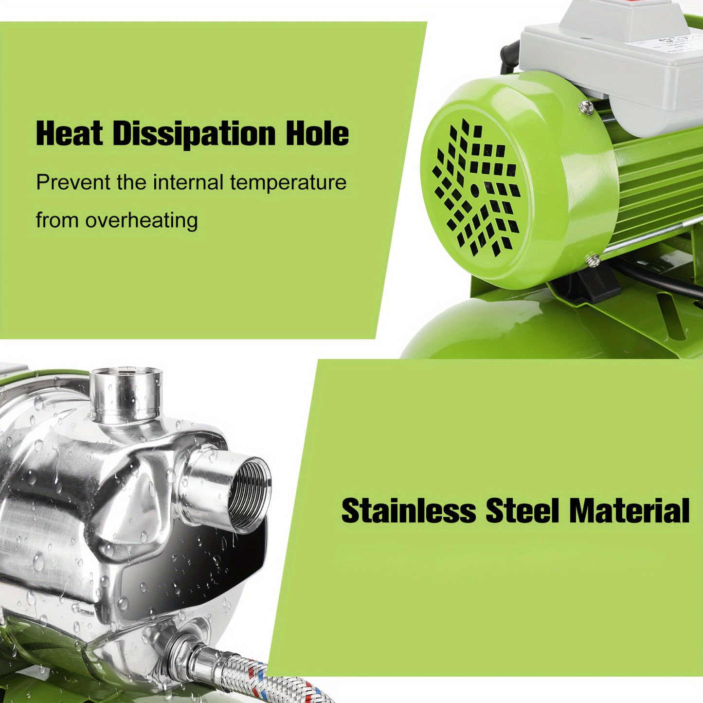 3/4HP Shallow Well Pump with Pressure Tank, 115v Stainless Steel Garden Irrigation Pump,