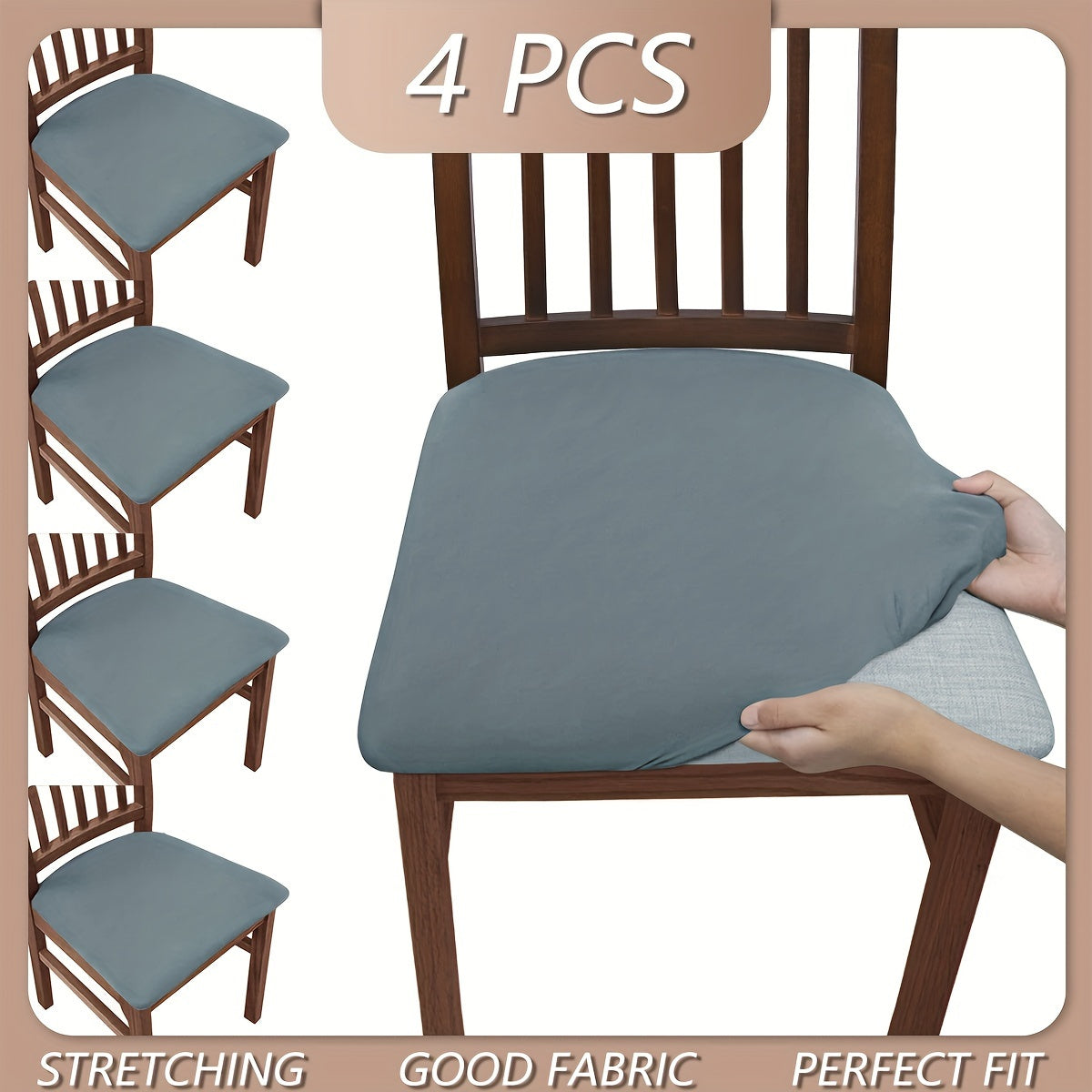 4pcs Soft & Stretchy Chair Covers - Solid Color, Dustproof & Stain Resistant