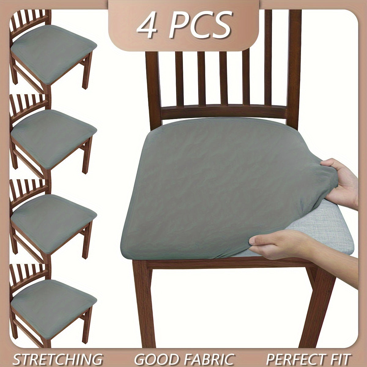 4pcs Soft & Stretchy Chair Covers - Solid Color, Dustproof & Stain Resistant