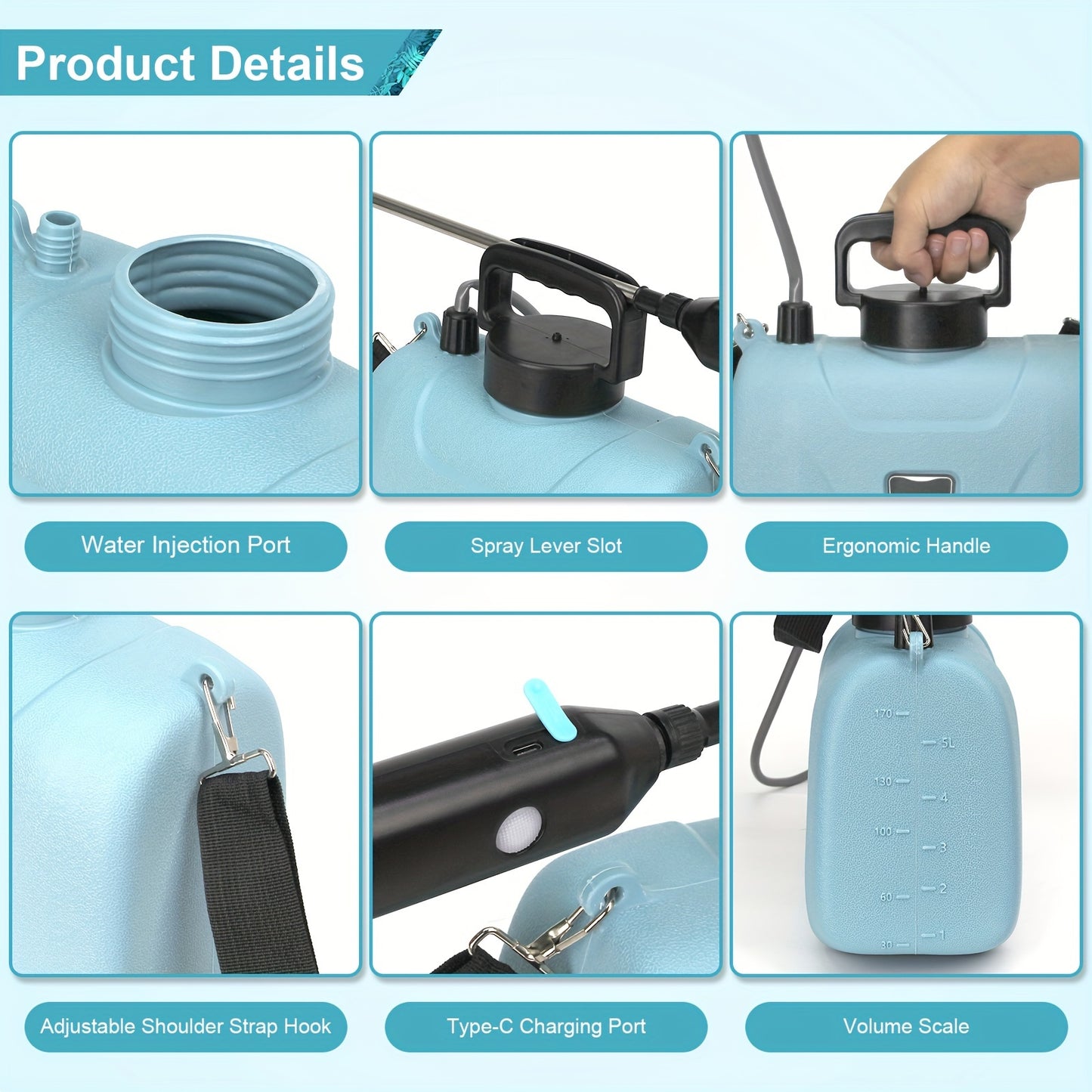 1.35 Gallon Battery Powered Telescopic Sprayer, Electric Sprayer With USB Handle, 3 Mist Nozzles.