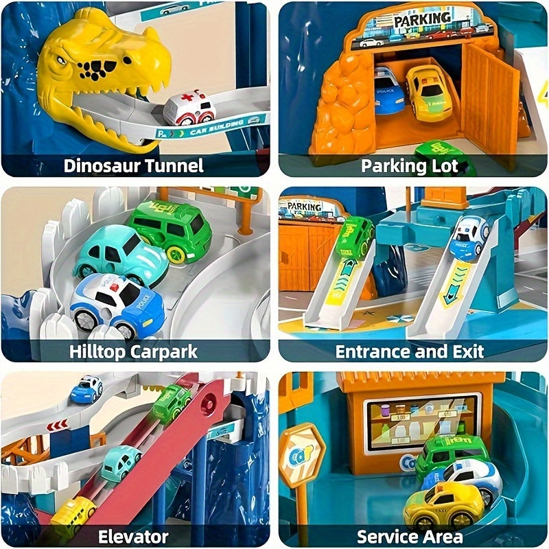 For ages 3 to 7 Dinosaur Race Track Playset - Car Ramp Track Toys, Mini Car For Kids.