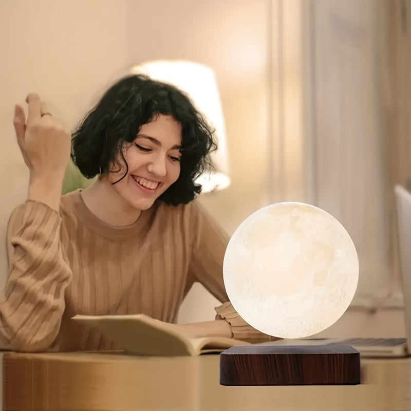 Magnetic Levitating Moon Lamp - 3-Color Mode Spinning Night Light with Mesmerizing Floating Effect.