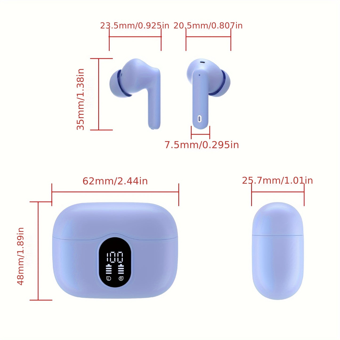 36 Hours Wireless Earbuds, Noise Cancelling Microphone LED Display In Ear Headphones with Bass Stereo and Wireless 5.3 Headset for Laptop Pad Mobile Phone Exercise