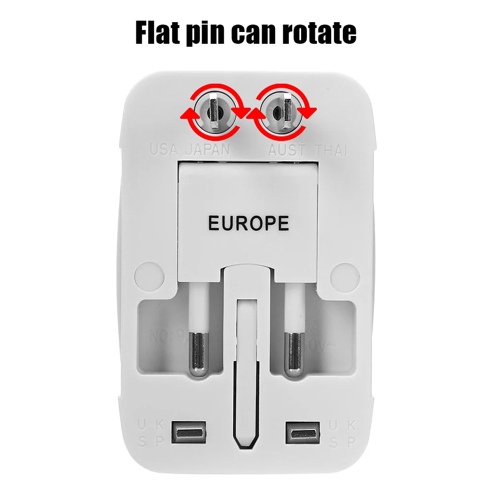 Universal AC Power Charger Adapter International Plug Adapter 2 USB Port All in One