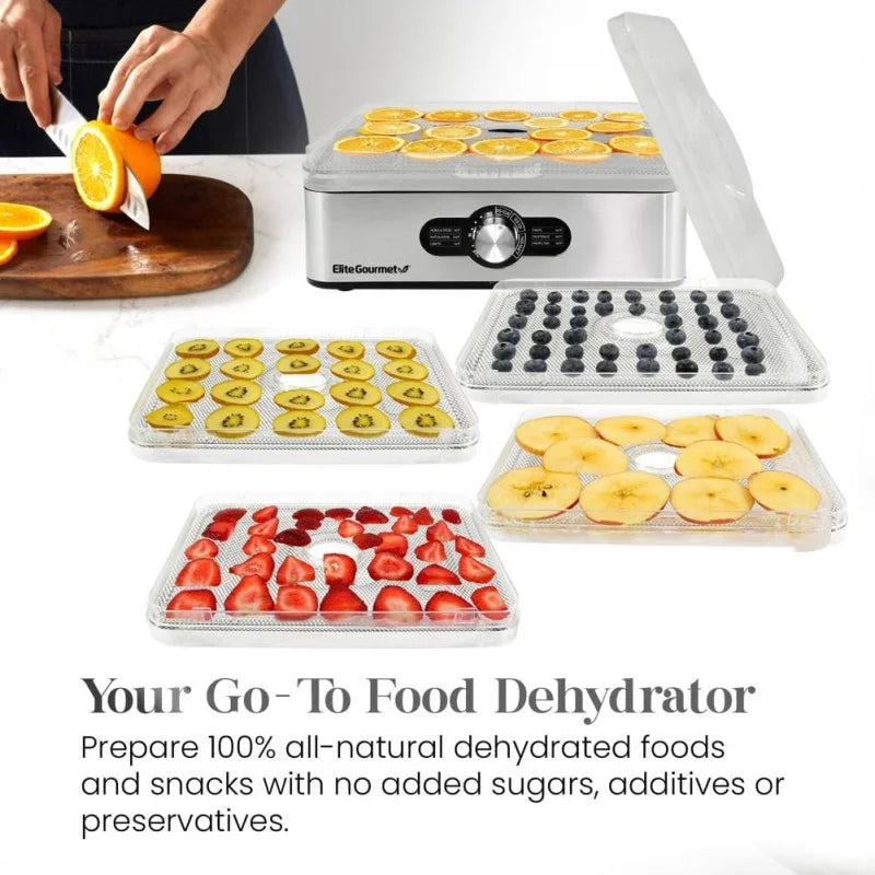 Food Dehydrator, Stainless Steel Trays, Adjustable Temperature Controls
