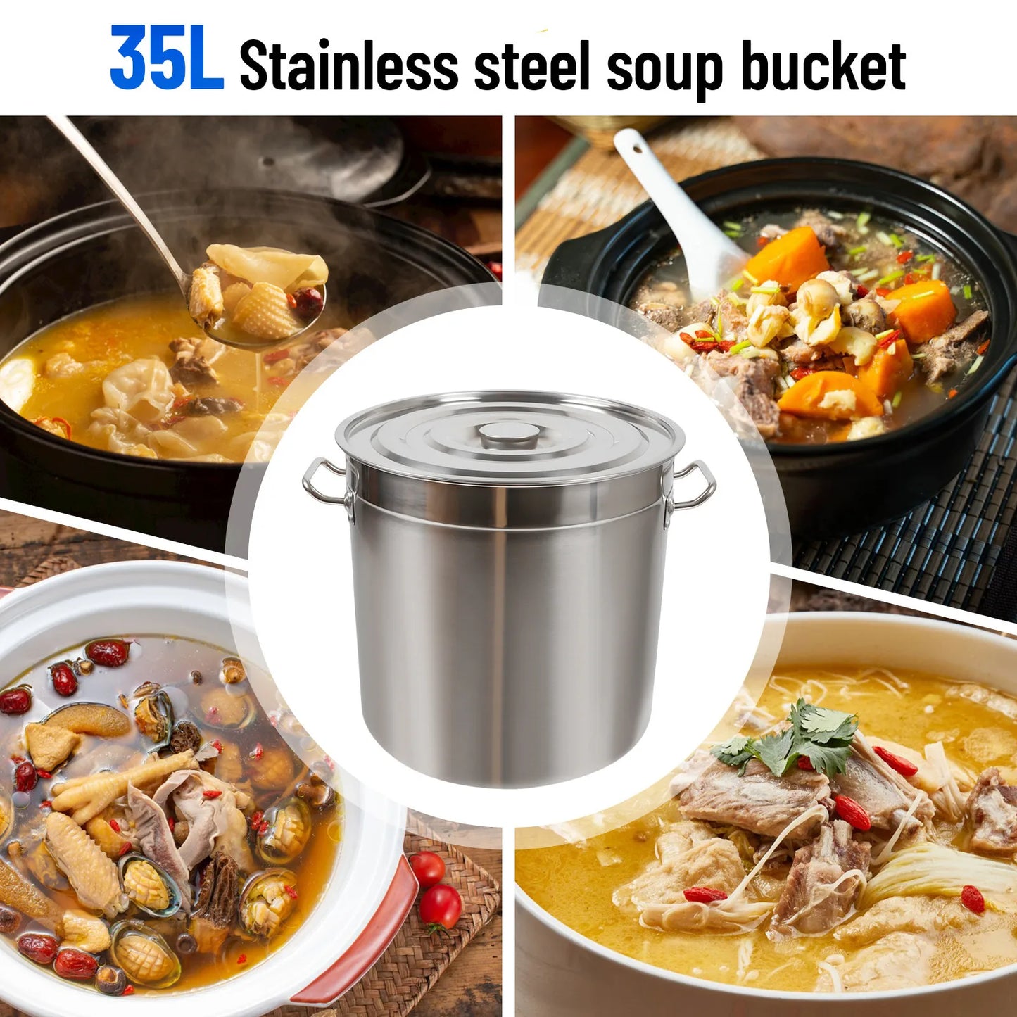 35L/9.25Gal Large Stainless Steel Deep Stock Pot w/ Lid.