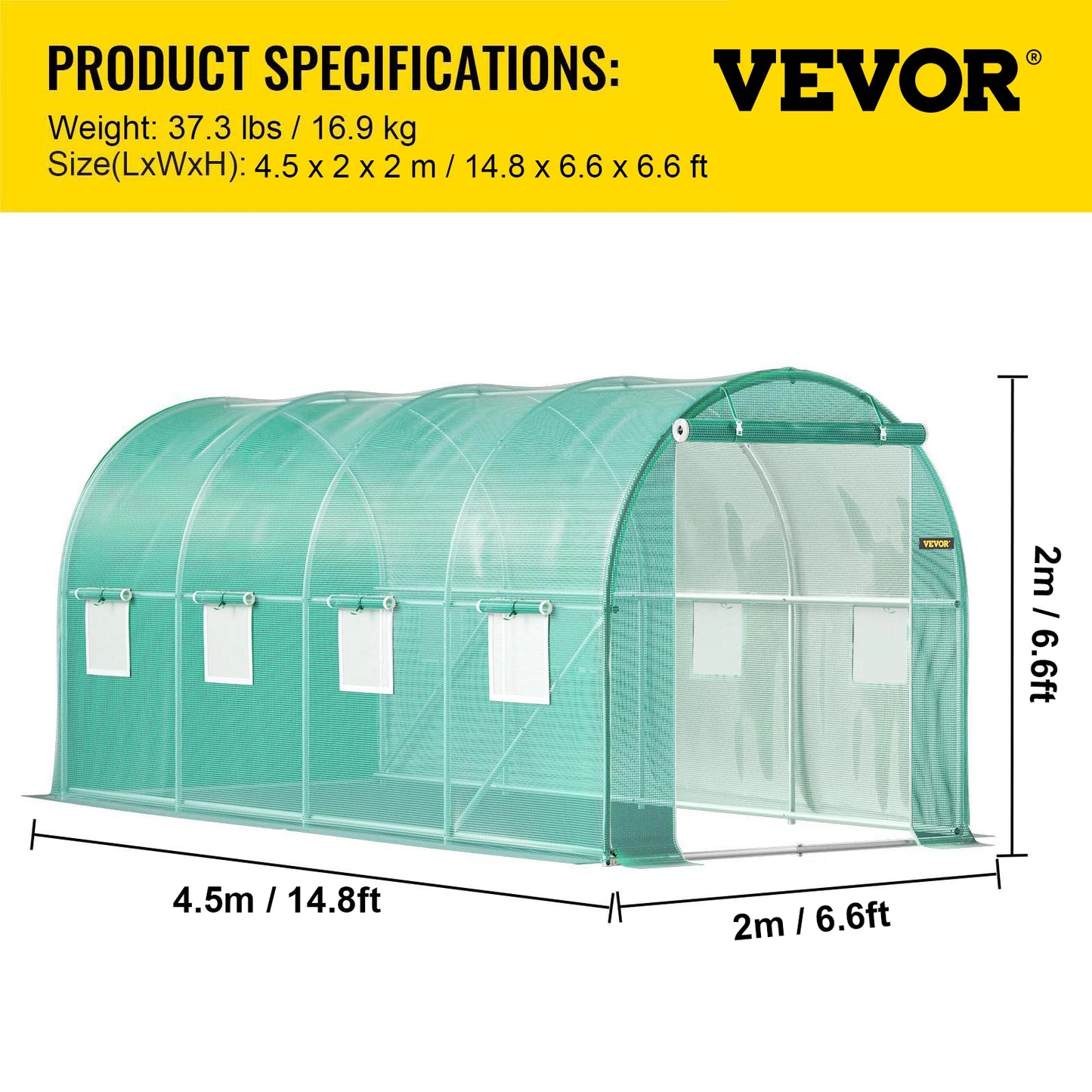 Walk-in Tunnel Greenhouse 15x7x7ft Hot House with Galvanized Steel Hoops Green-House.