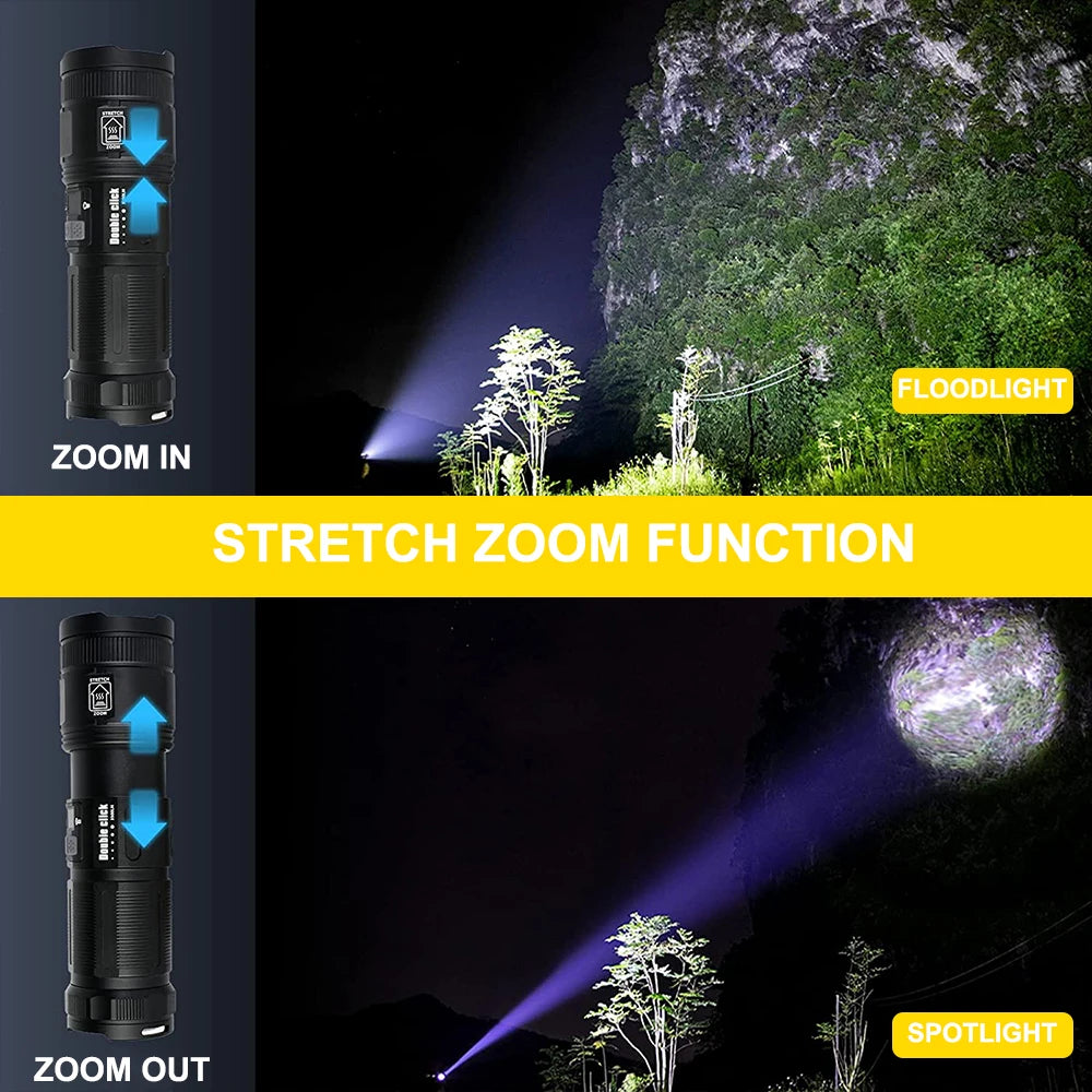 120000 Lumens Super Bright LED Flashlight Rechargeable Type C 9000 mAh XPH90 COB Torch Light with Digital Display