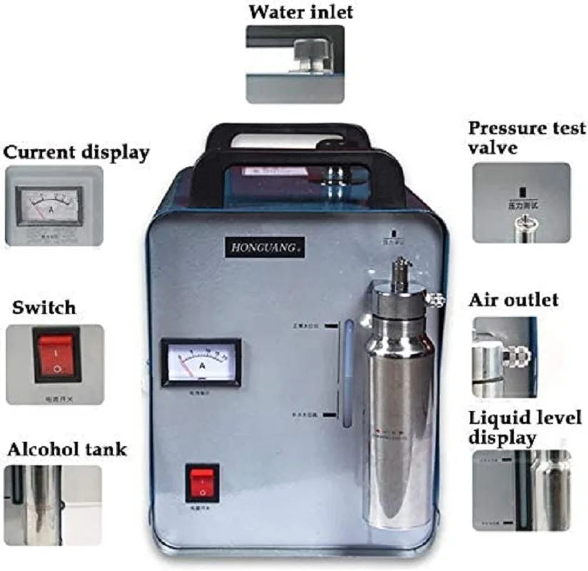 H180 95L Oxygen-Hydrogen Generator Water Welder Polisher HHO Acrylic Flame Polishing Machine Flame Torch Polisher w/ Torch Tip