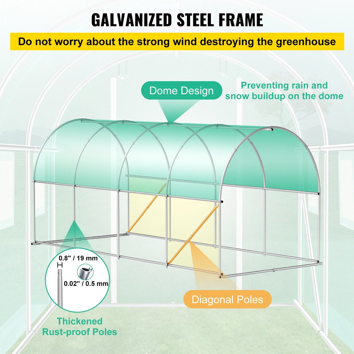 Walk-in Tunnel Greenhouse 15x7x7ft Hot House with Galvanized Steel Hoops Green-House.