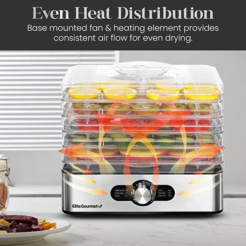 Food Dehydrator, Stainless Steel Trays, Adjustable Temperature Controls