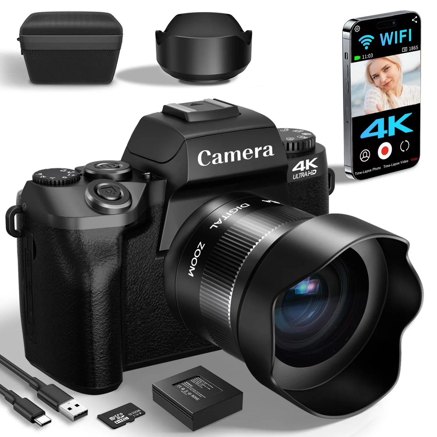 Digital Camera for Photography, 4K 64MP WiFi