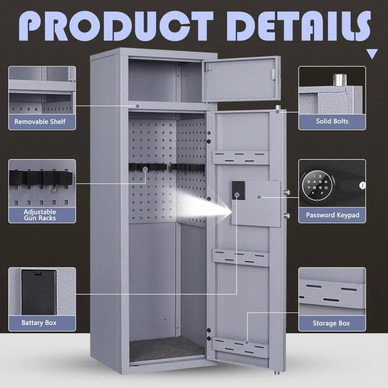 10-12 Gun Safe Metal Cabinet with Digital Keypad and Adjustable Shelves