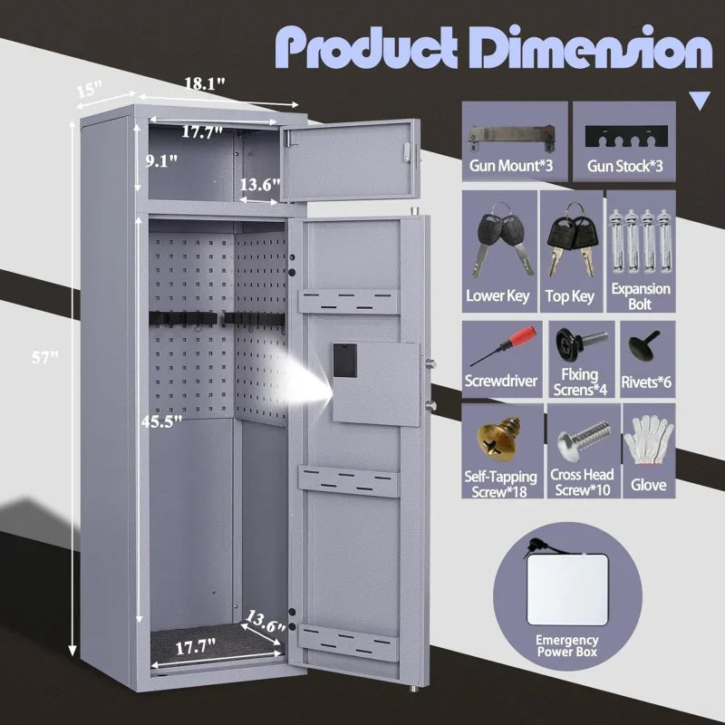 10-12 Gun Safe Metal Cabinet with Digital Keypad and Adjustable Shelves