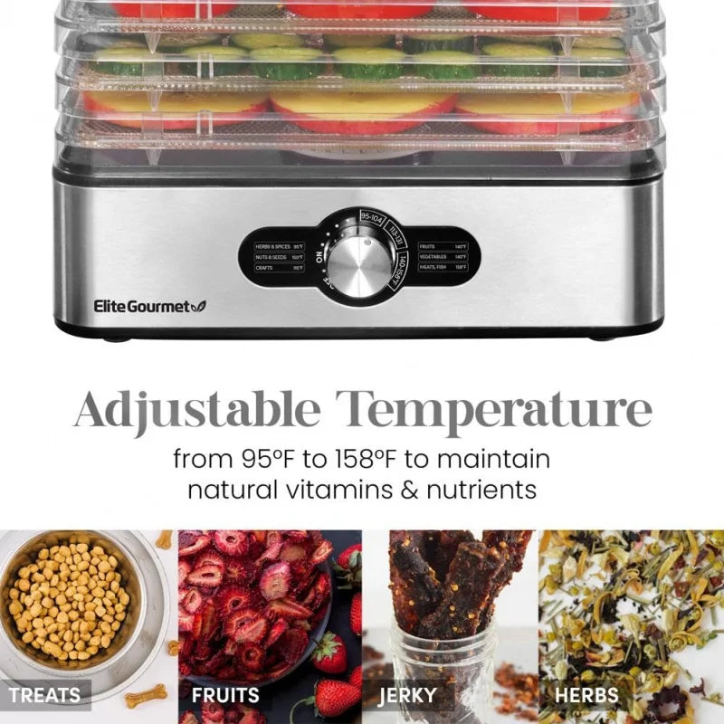Food Dehydrator, Stainless Steel Trays, Adjustable Temperature Controls