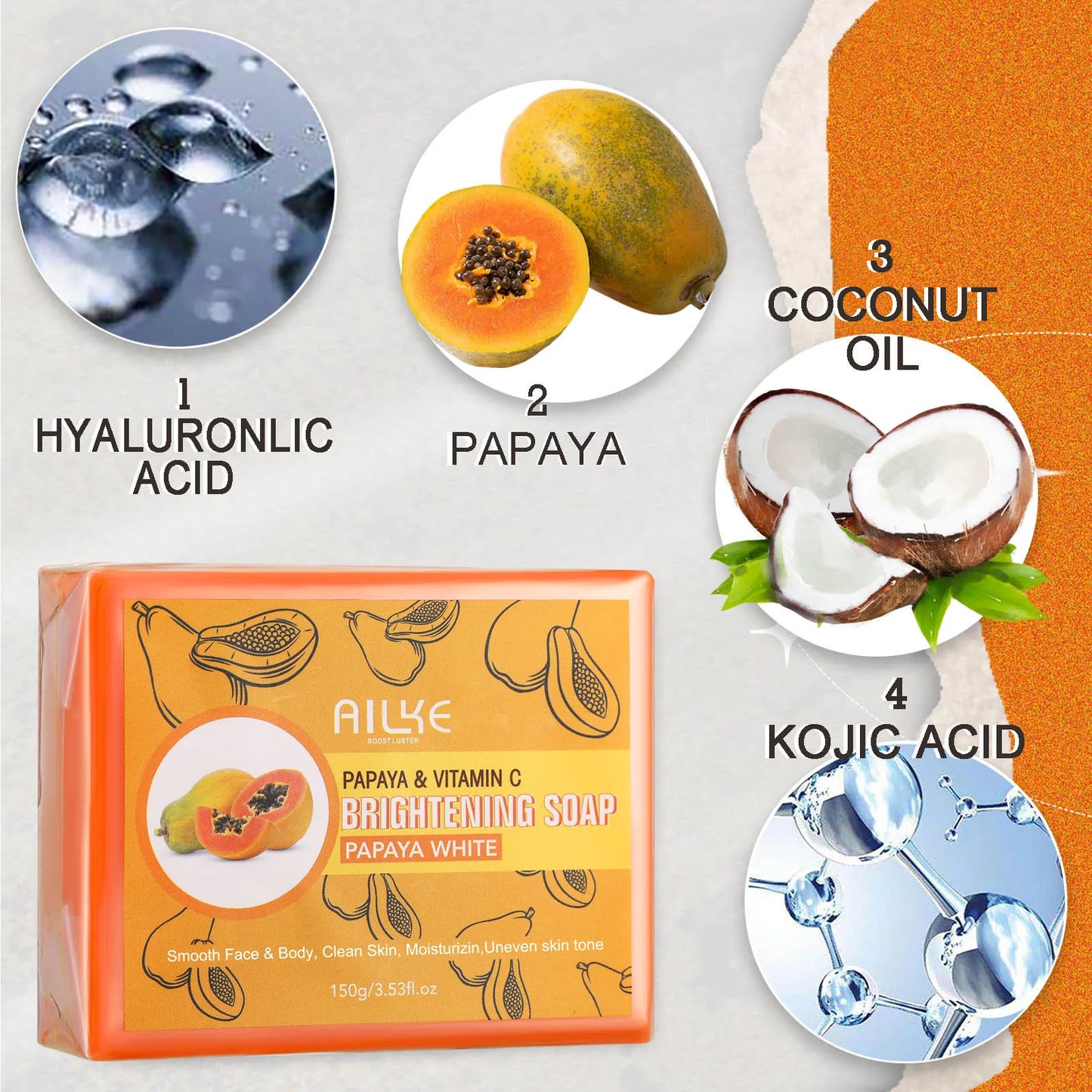 Natural Papaya Soap, Moisturizing, Smooth & Soft Skin, Brightening Soap Bar