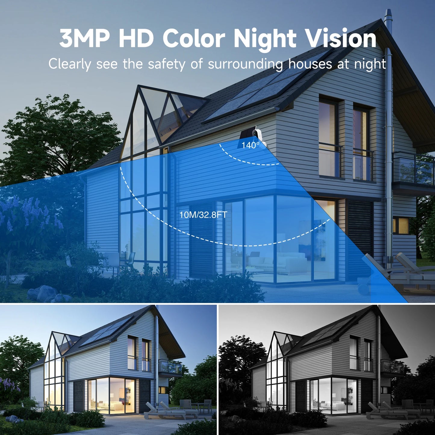 WiFi Camera Outdoor Security Camera with Solar Panel,Color Night Vision, Motion Detection, 2-Way Talk,