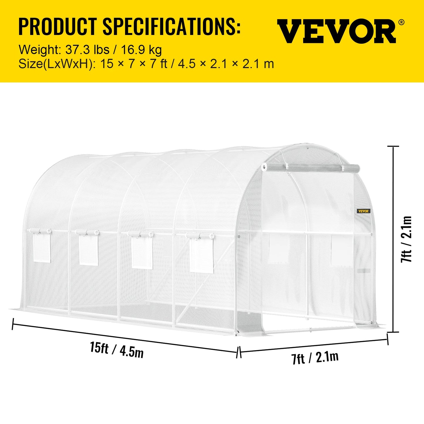 Walk-in Tunnel Greenhouse 15x7x7ft Hot House with Galvanized Steel Hoops Green-House.