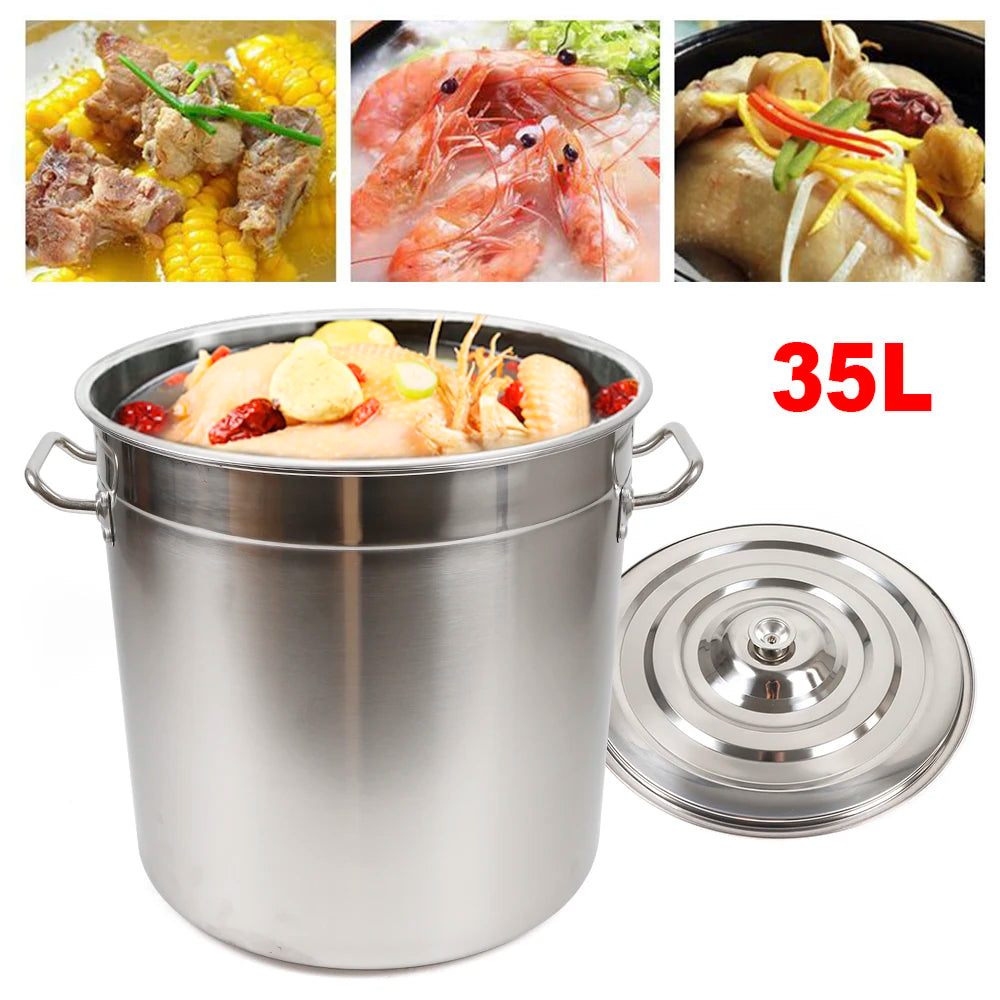 35L/9.25Gal Large Stainless Steel Deep Stock Pot w/ Lid.