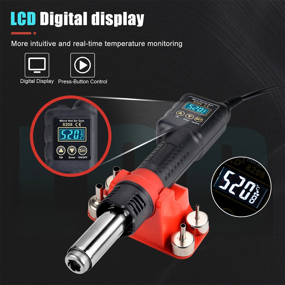 JCD 750W Micro Heat Gun Rework Soldering Air Station LCD Digital Hair Dryer 220V 110V Hot Air Soldering Tools 8208