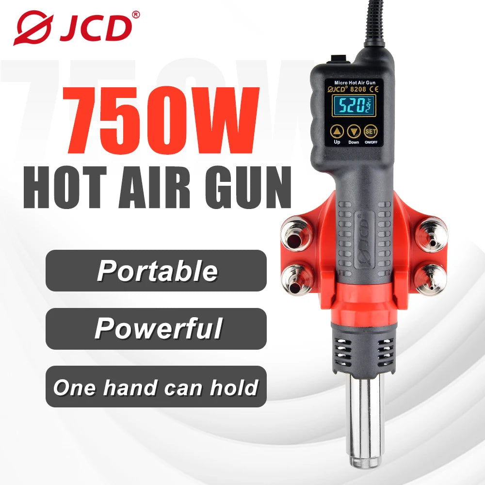 JCD 750W Micro Heat Gun Rework Soldering Air Station LCD Digital Hair Dryer 220V 110V Hot Air Soldering Tools 8208