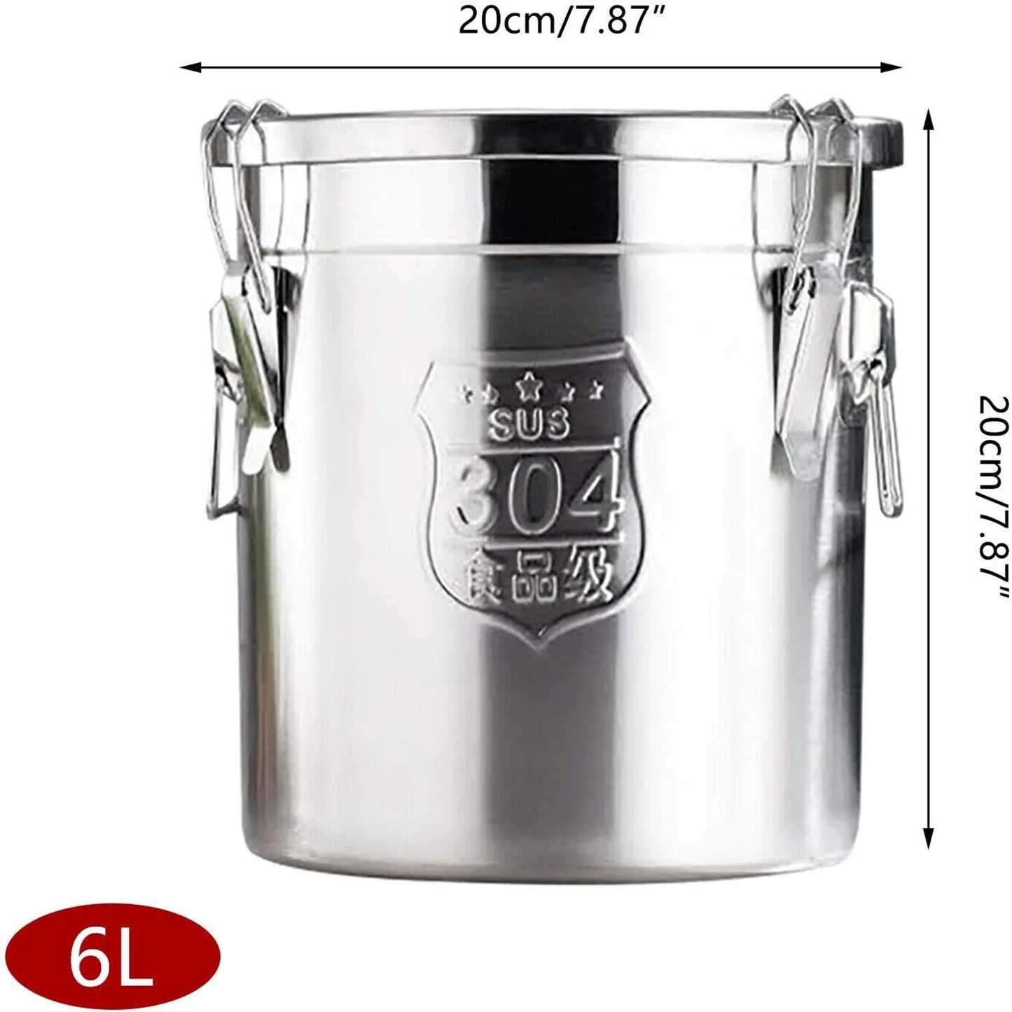 6L Stainless Steel Food Containers Grain Cereal Airtight Canister Bucket With Locking Clamp