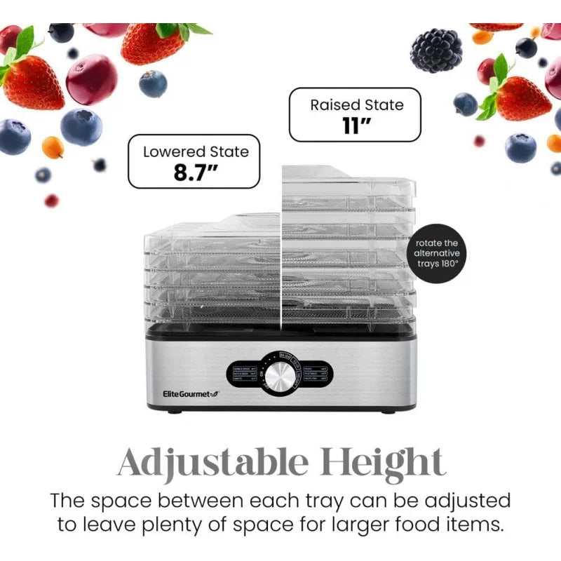 Food Dehydrator, Stainless Steel Trays, Adjustable Temperature Controls