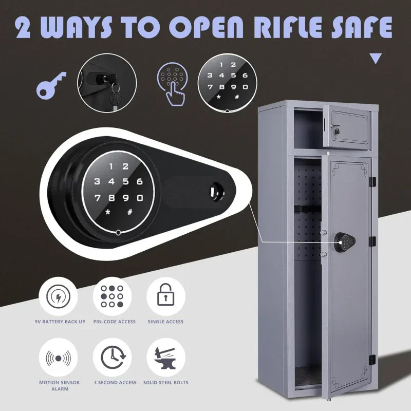 10-12 Gun Safe Metal Cabinet with Digital Keypad and Adjustable Shelves