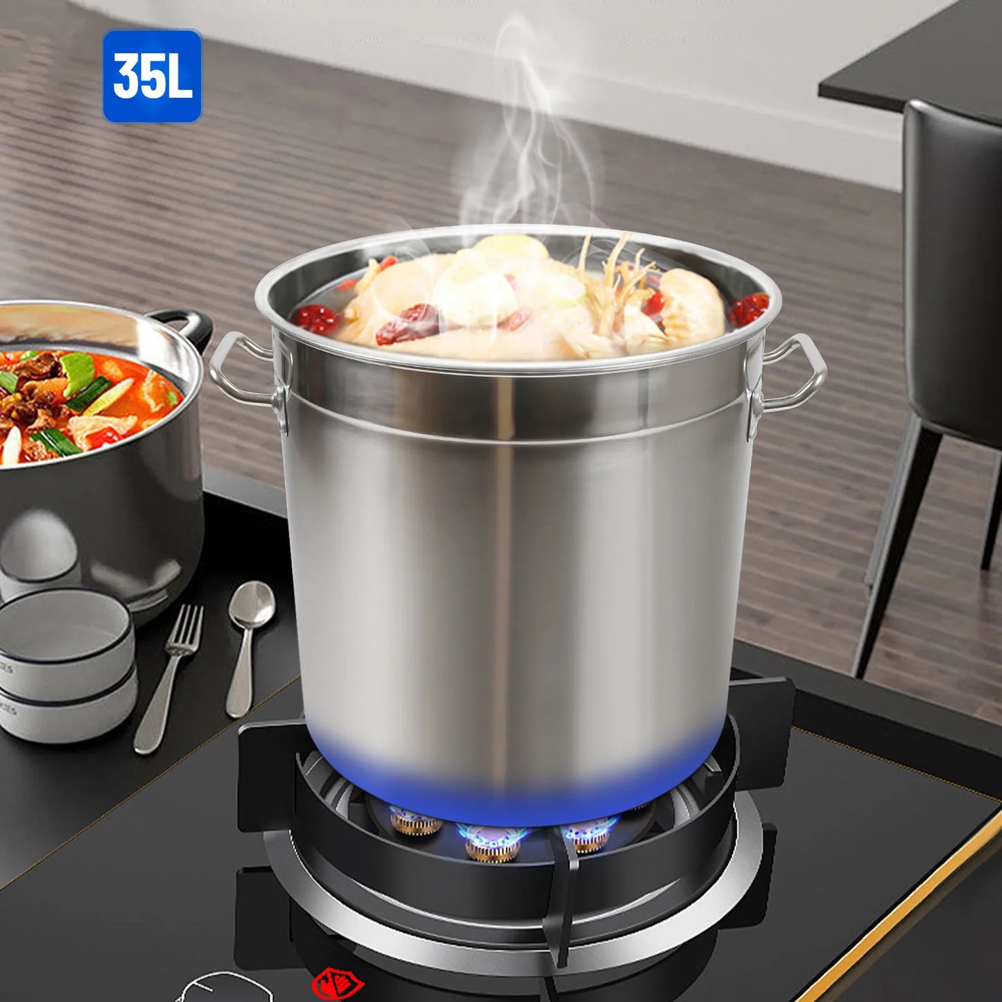 35L/9.25Gal Large Stainless Steel Deep Stock Pot w/ Lid.