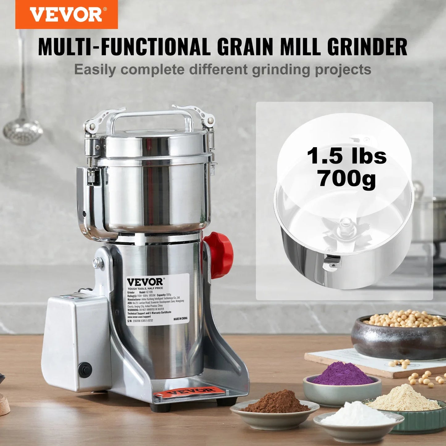 Electric Grain Mill Grinder, Stainless Steel
