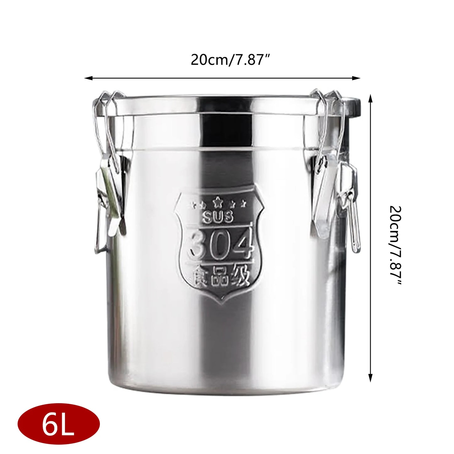6L Stainless Steel Food Containers Grain Cereal Airtight Canister Bucket With Locking Clamp