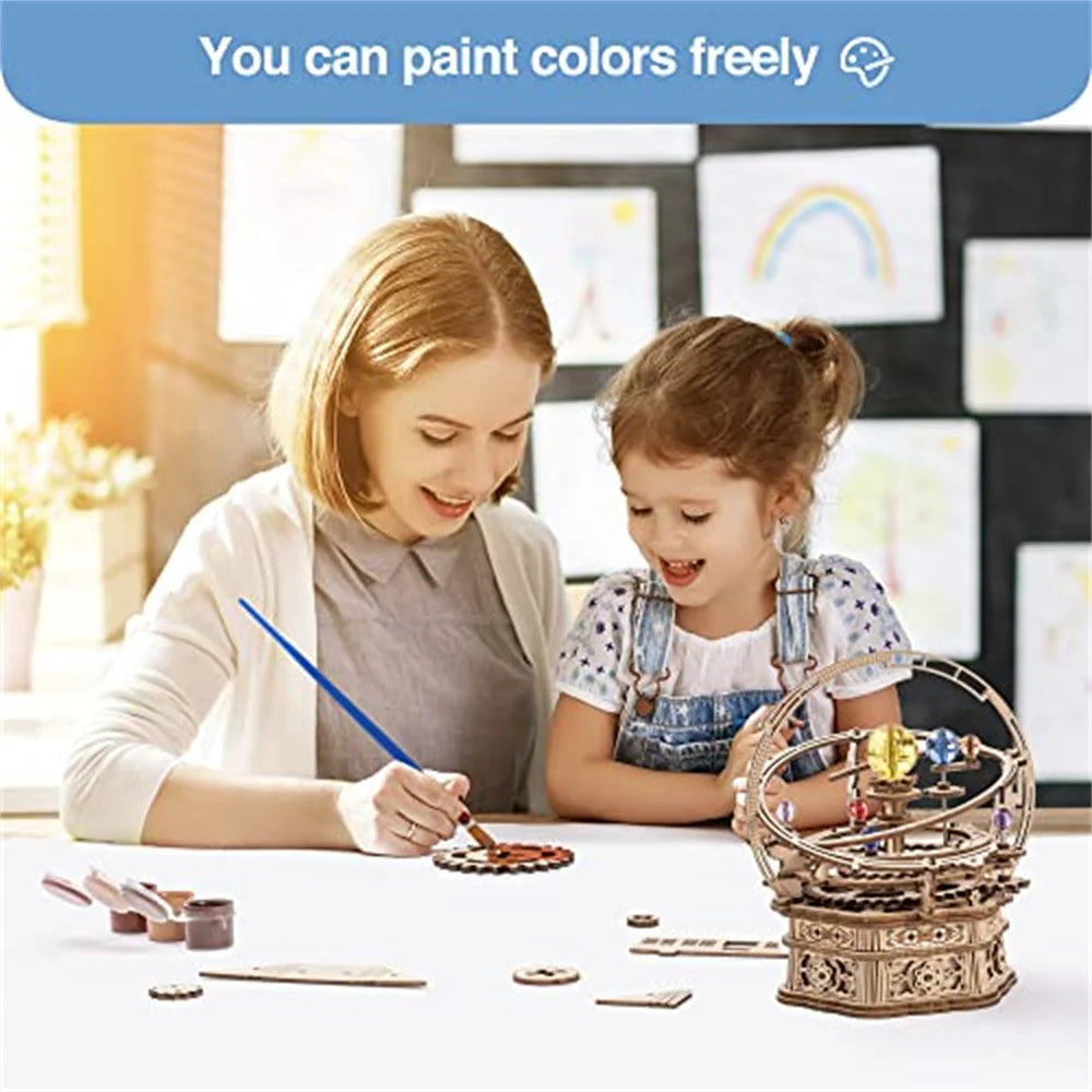 3D Wooden Puzzle Assembly Model Building Craft, Rotating Starry Sky
